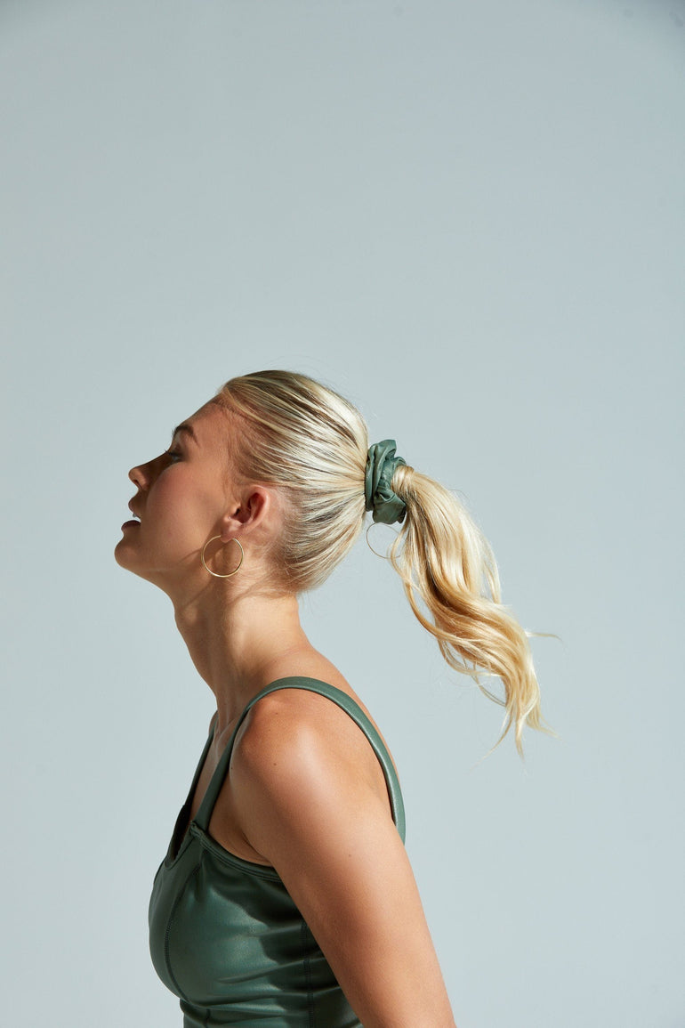 Side View of the Liquid Scrunchie in Sage